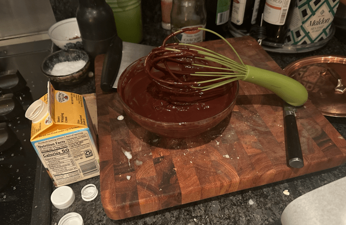 Chocolate ganache in a bowl.